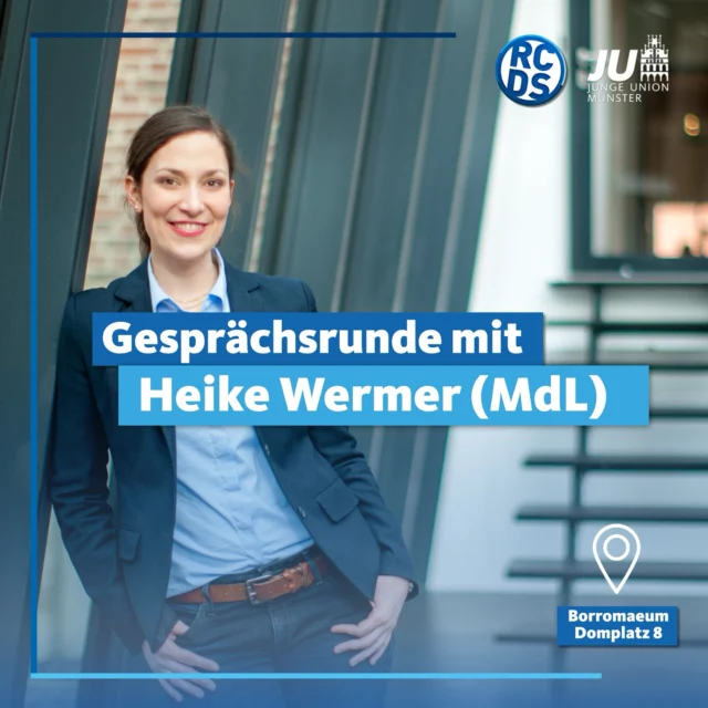 Am Dienstag, den 17.06, ist Heike Wermer (MdL) bei uns zu Gast. Wir freuen uns, gemeinsam mit der @jumuenster, mit Frau Wermer in den Austausch zu kommen.
Beginn ist um 20.15 Uhr im Pristerseminar Borromaeum (Domplatz 8).
Für Getränke ist gesorgt. Wir freuen uns auf Euch!