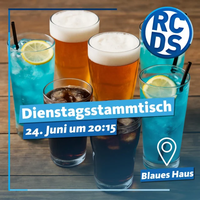 Am Dienstagabend, 24. Juni, treffen wir uns um 20:15 im Blauen Haus! 🍻

Wir freuen uns auf Euch!